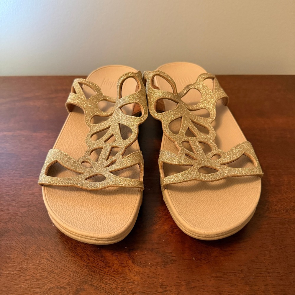 FitFlop Bumble Glitter Slide Sandals Gold Women's Size 9 Comfort Platform - Picture 3 of 6